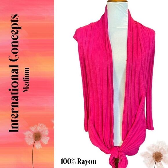 International Concepts Women's Pink Waterfall Tie Front Cardigan Medium - Picture 1 of 15